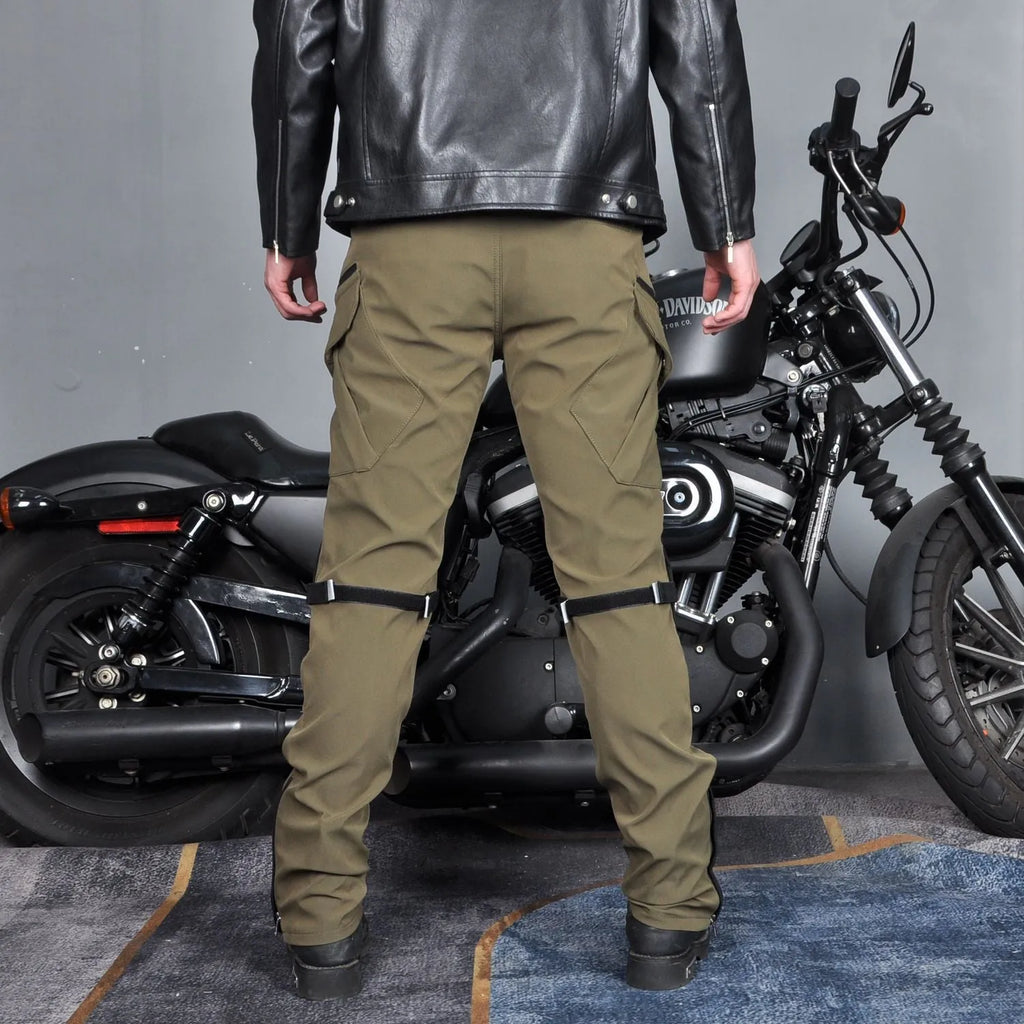 Motorcycle waterproof cycling trousers with belt and protective gear in black or green colour options