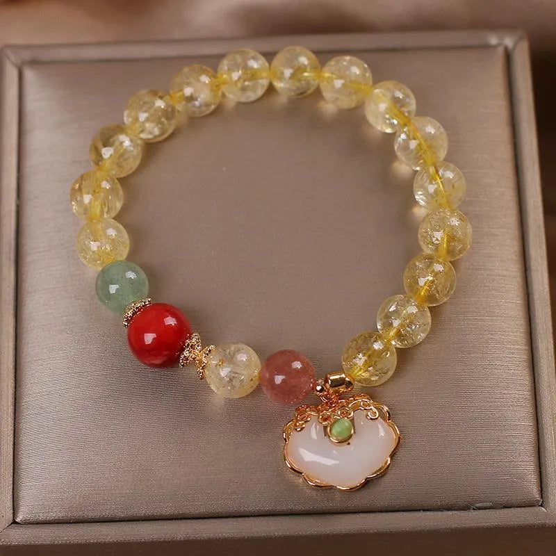 Women's yellow hair crystal jade Ruyi pendant bracelet with alloy construction
