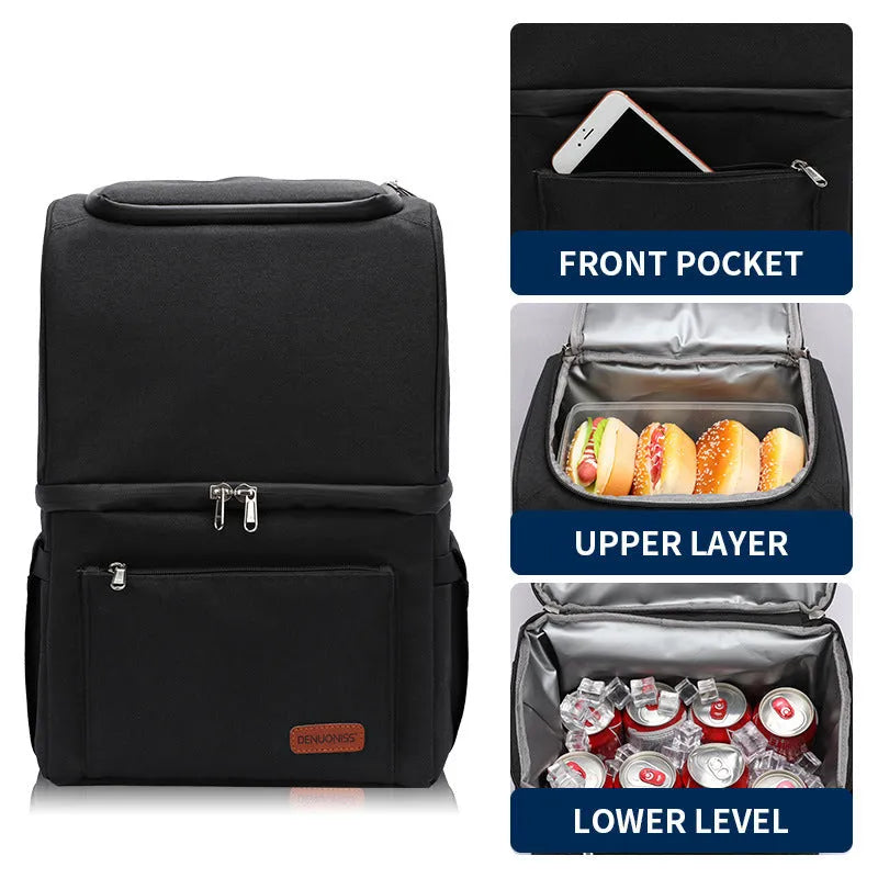 Double layer insulated picnic backpack in blue colour with adjustable straps and main compartment