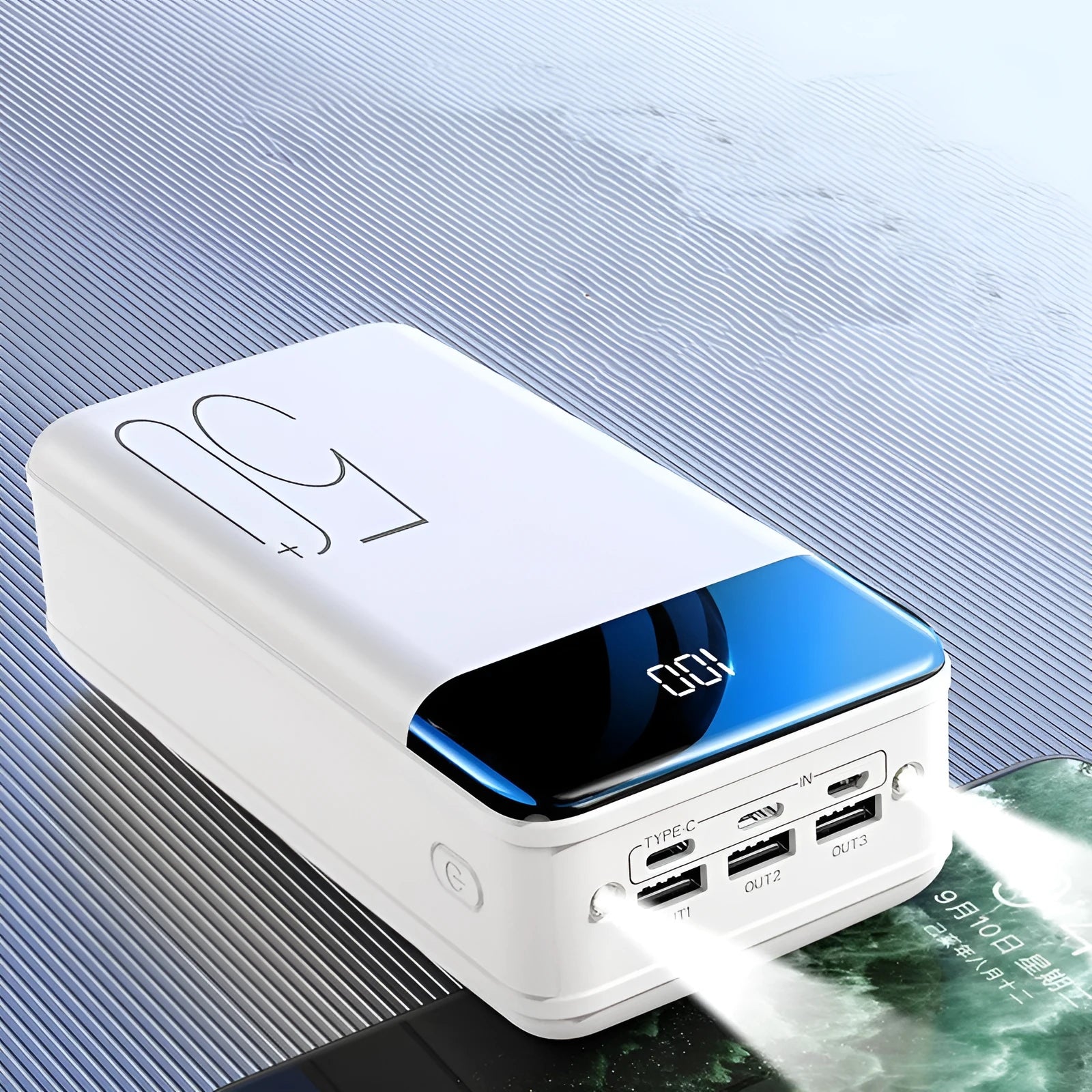Large capacity 50000 mAh power bank in black or white with three charging ports
