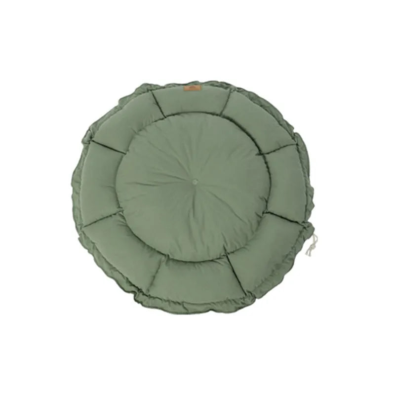 Grey and green reversible donut pet bed for cats and small dogs showing dual sleeping surfaces