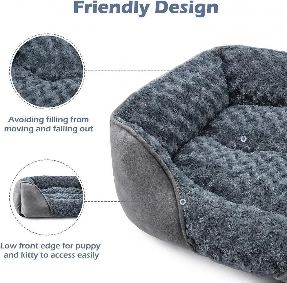 Stuffed pet kennel cat nest warm plush dog bed in beige and grey sizes S to XXL 60-110cm