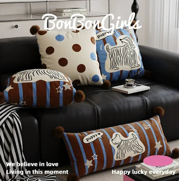 Cartoon animal printed sofa cushion pillow in blue, brown, or white colour