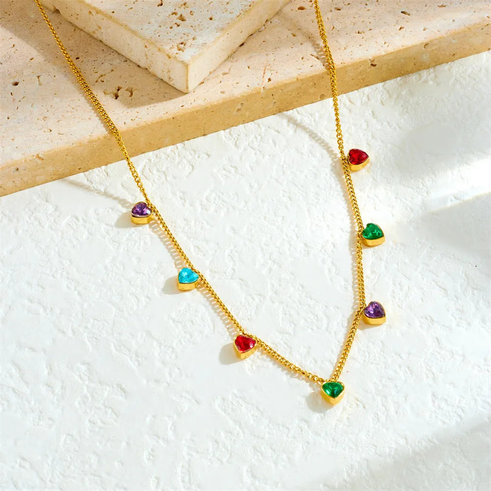 Gold-coloured heart necklace on adjustable stainless steel chain