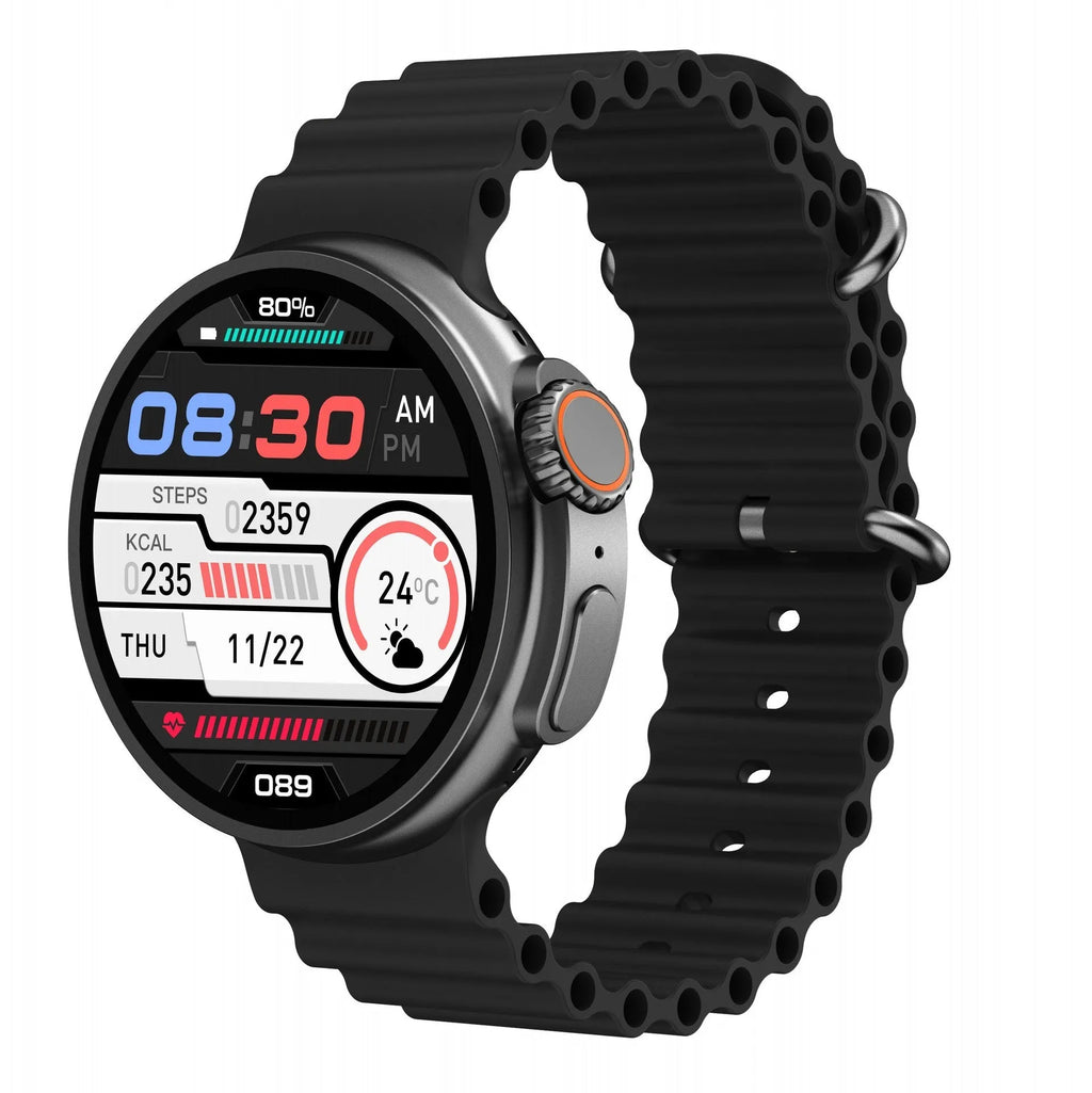 K9 smart watch with 1.39 inch round screen, zinc alloy case, silicone strap, and wireless charging