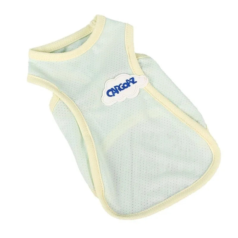 Thin polyester cat summer vest in grass green colour, sports style with anti-lint properties