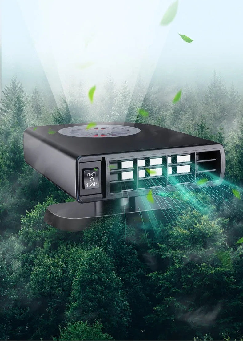 Black vehicle-mounted heater for car defrosting and defogging with 360-degree rotation