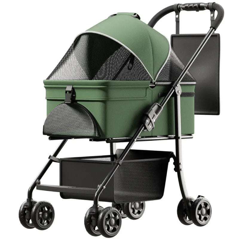 Black Warrior basic style one-click folding detachable pet cart with metal frame and carry handles