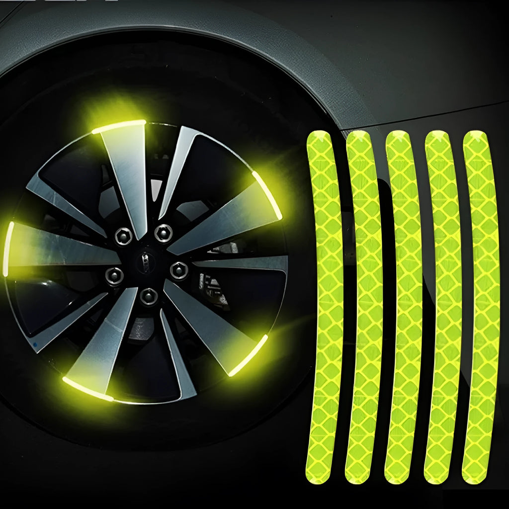 20-piece car wheel hub reflective stickers in multiple colours with arc pattern for tyre warning labels