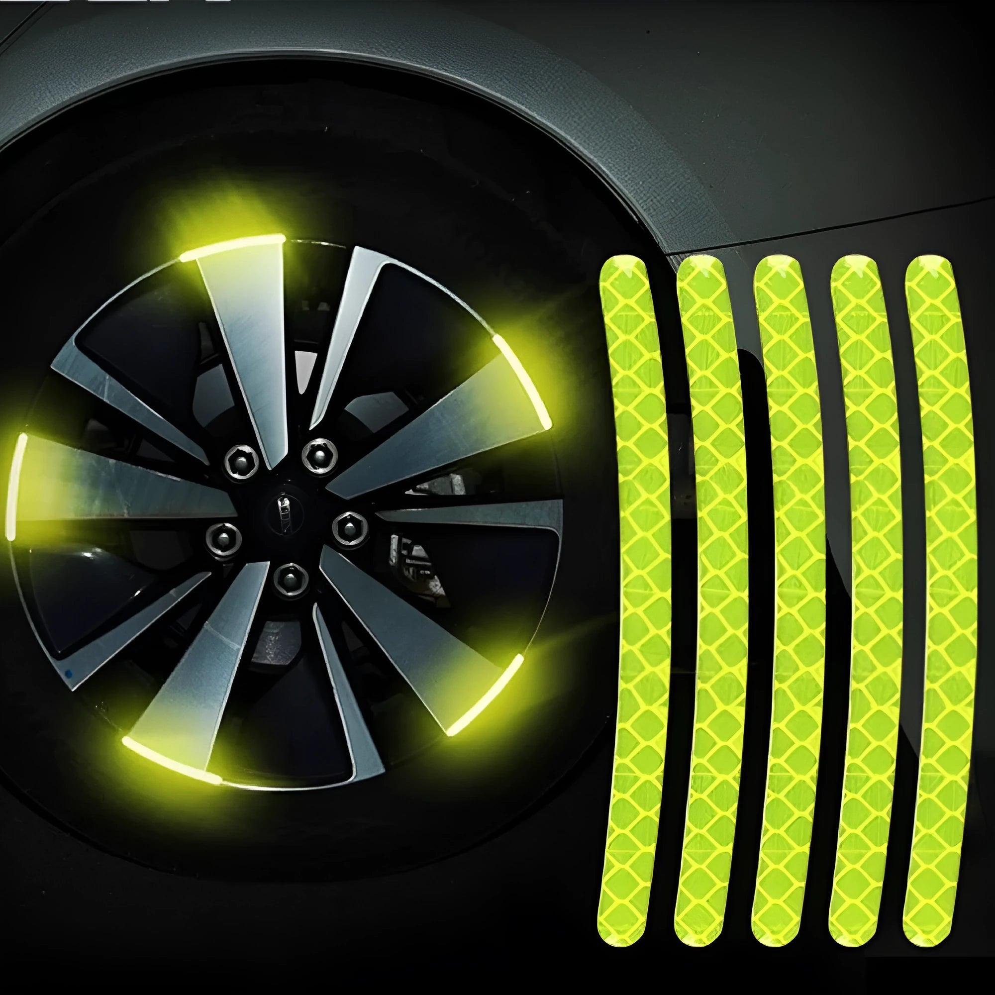 20-piece car wheel hub reflective stickers in multiple colours with arc pattern for tyre warning labels
