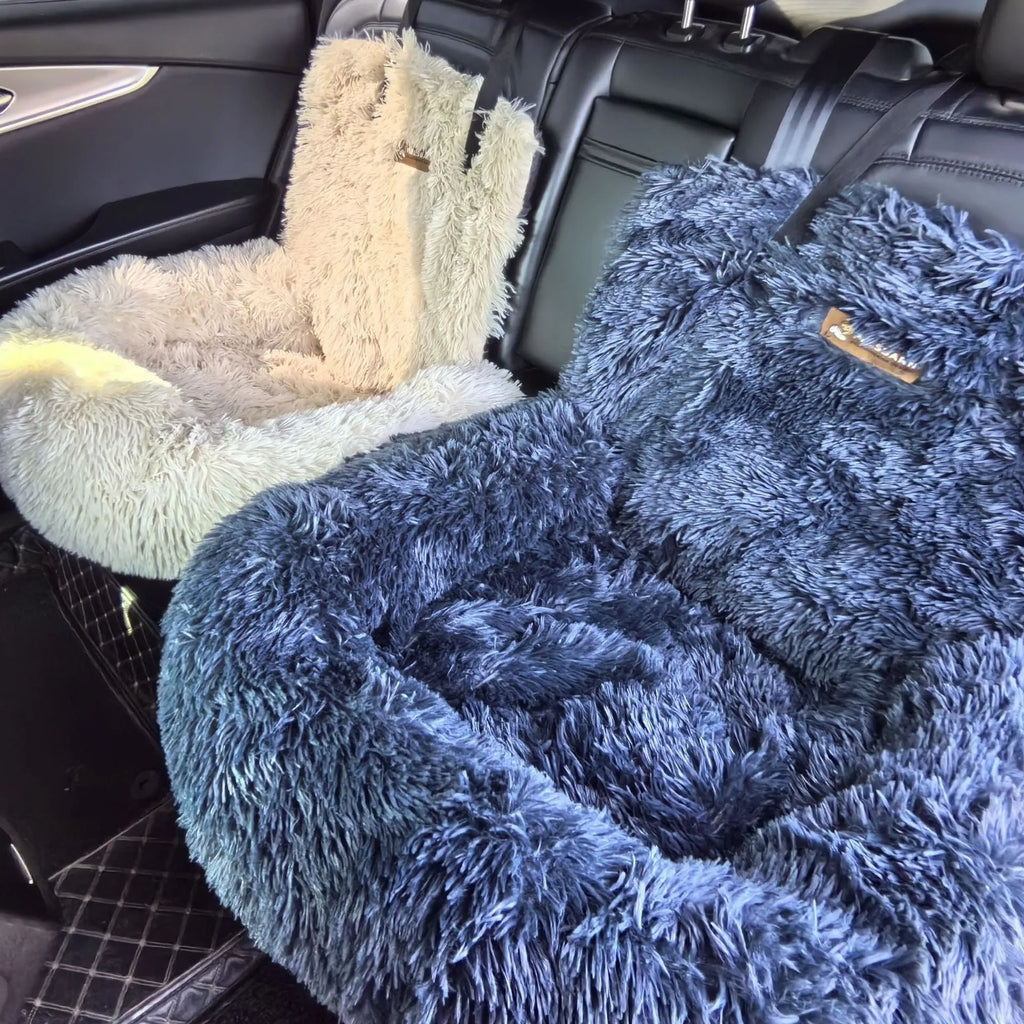 Dark grey and beige thickened cloth pet mat shown on a car seat.