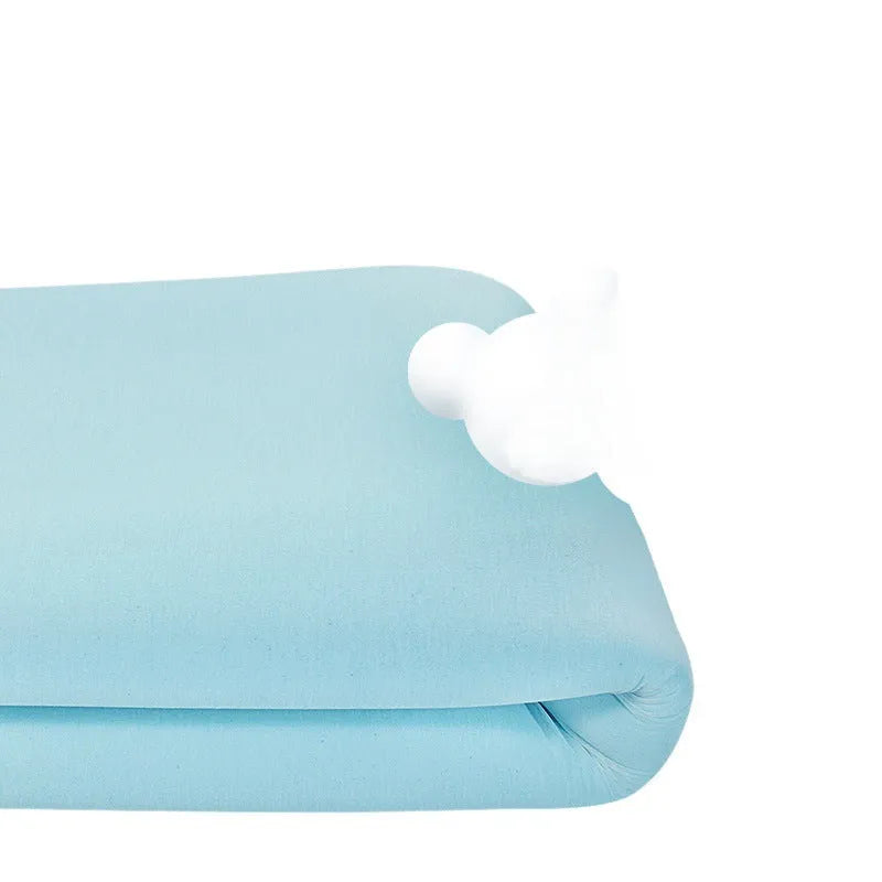 Thin gel memory foam mattress topper showing three thickness options on a tatami mat