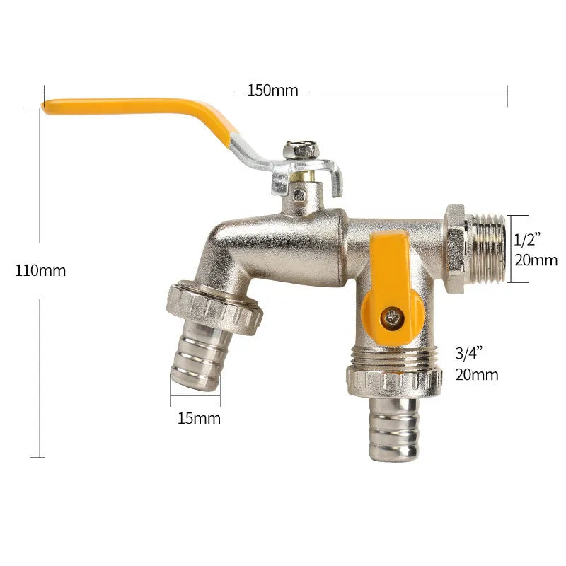 Black plated zinc alloy garden tap with double water outlet and 1/2 connection reference
