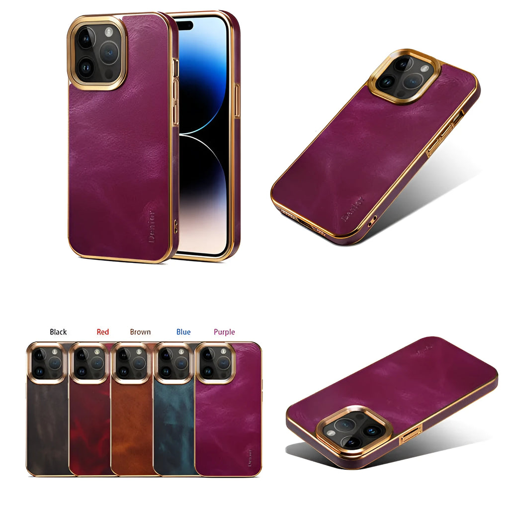 Handmade leather iPhone case in vintage oil wax leather with slim design and 360-degree protection