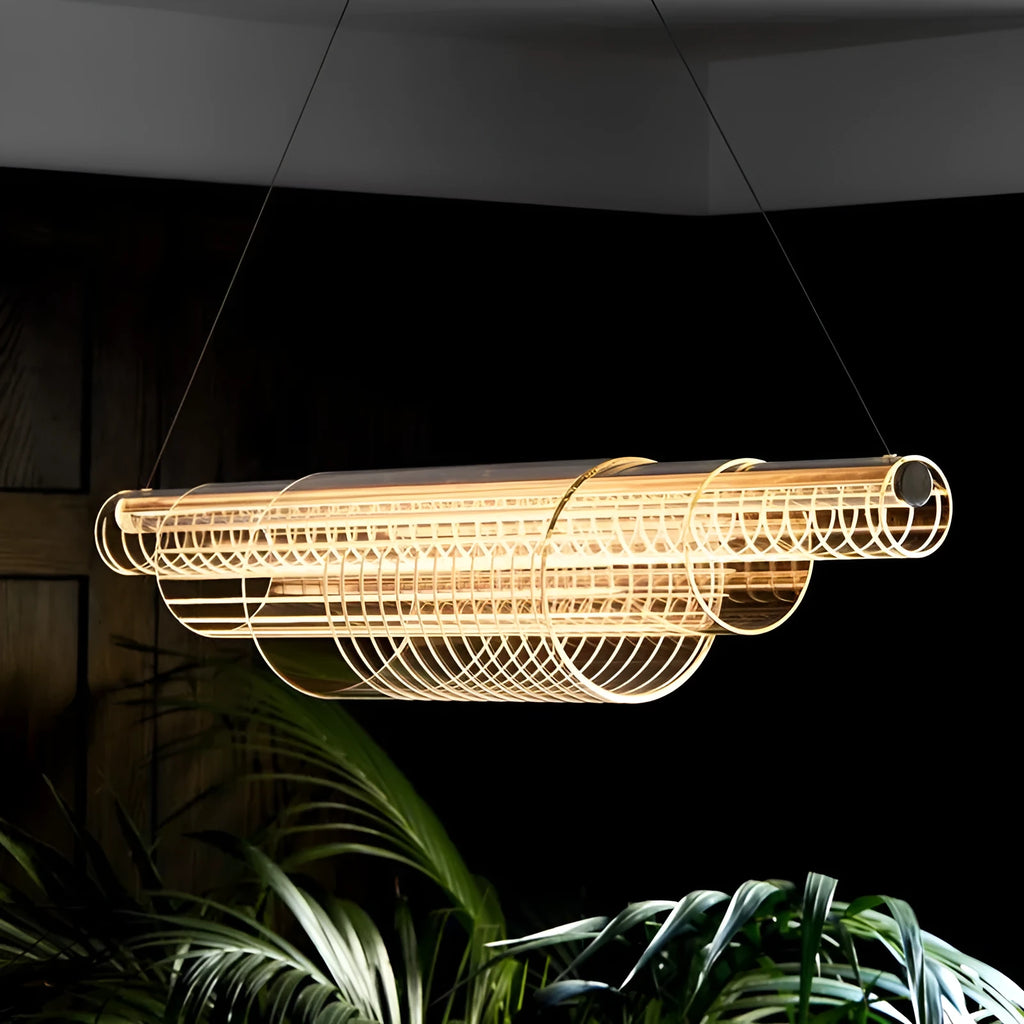 Modern glass pendant lamp with iron body for restaurant lighting in three size options
