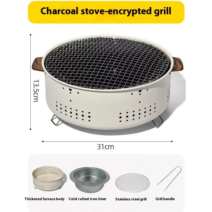 Modern portable charcoal stove with grill rack for indoor cooking and heating