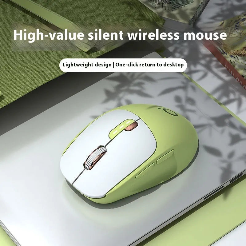 Mute wireless Bluetooth computer mouse in matcha green colour showing compact design