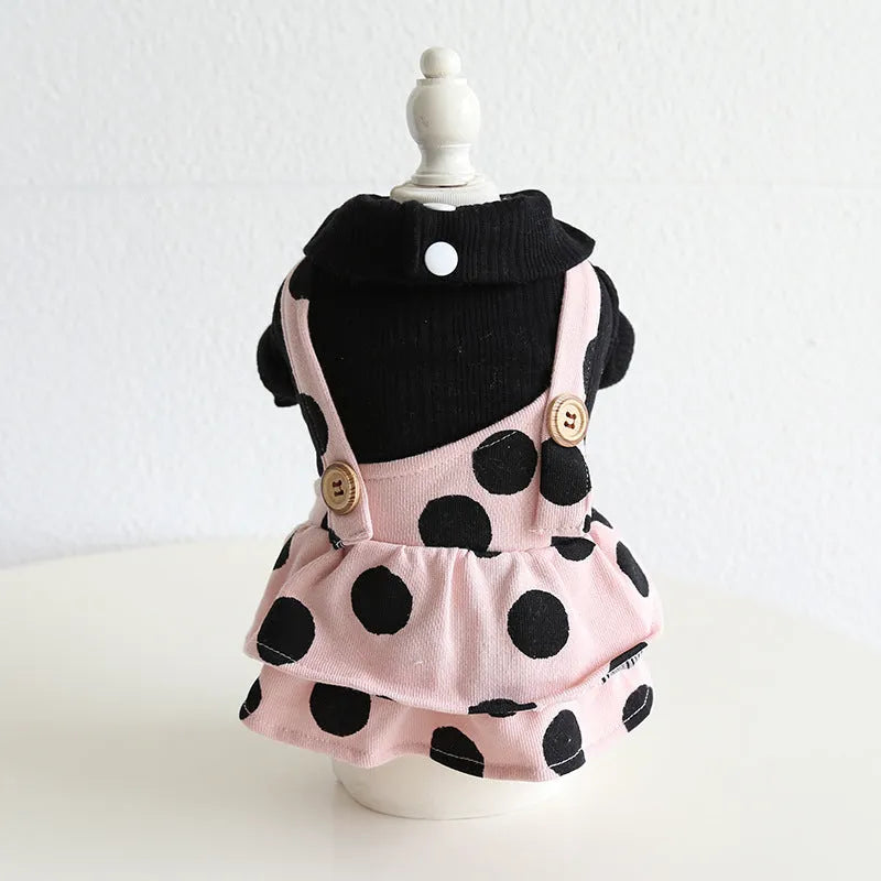 Pet clothes set with lapel collar and shoulder straps in cloth material