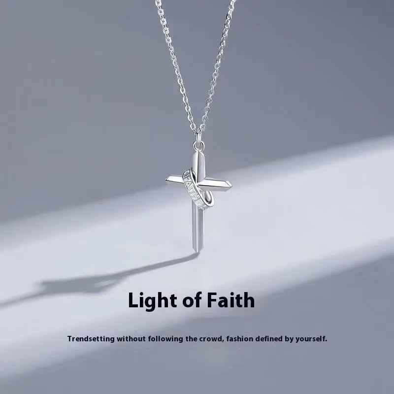 Unisex copper cross necklace with O-shaped chain, 55cm length, and 5cm extension chain
