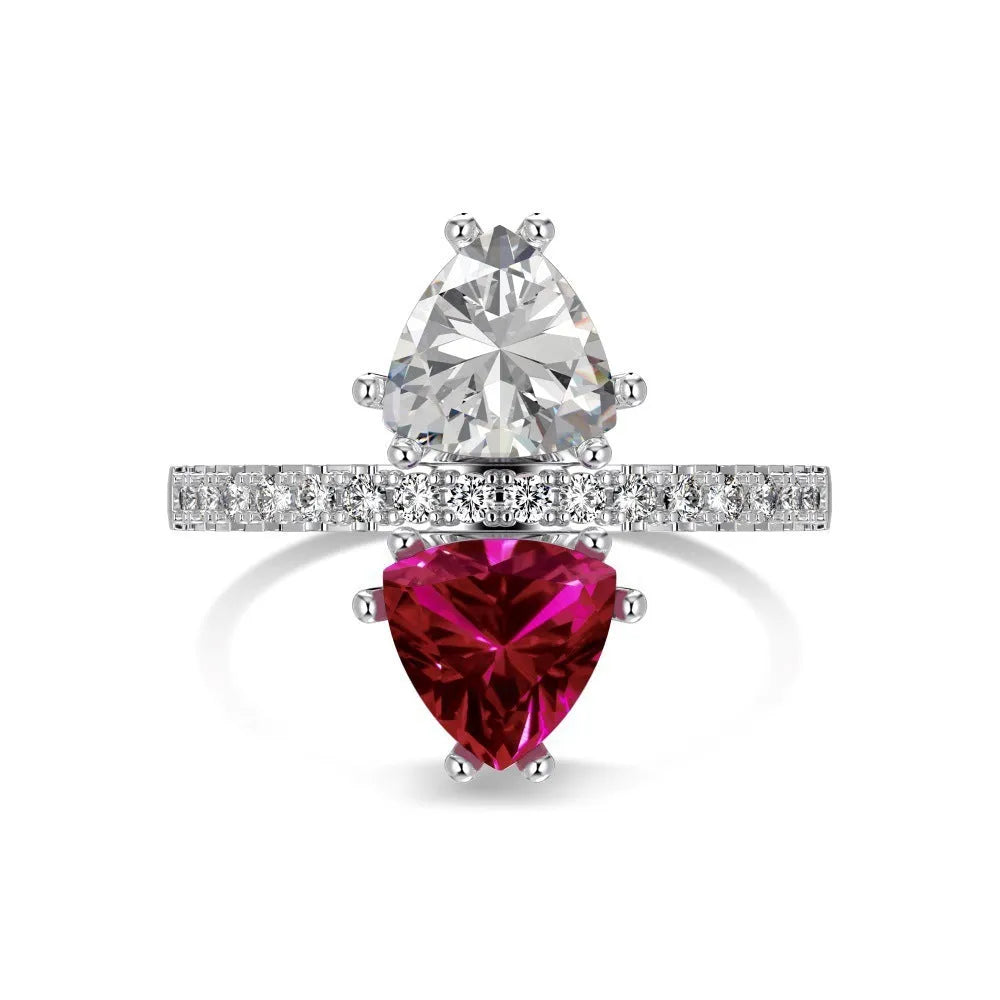 Sterling silver ring for women with two-colour zircon inlay and geometric triangle design