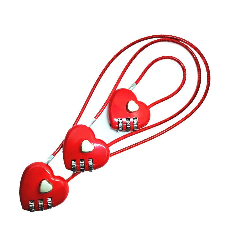 Peach heart-shaped wire rope lock in six colours with adjustable steel securing rope for bicycle helmets