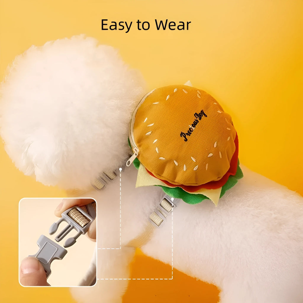 Cartoon hamburger chips design adjustable pet walking vest with escape proof construction