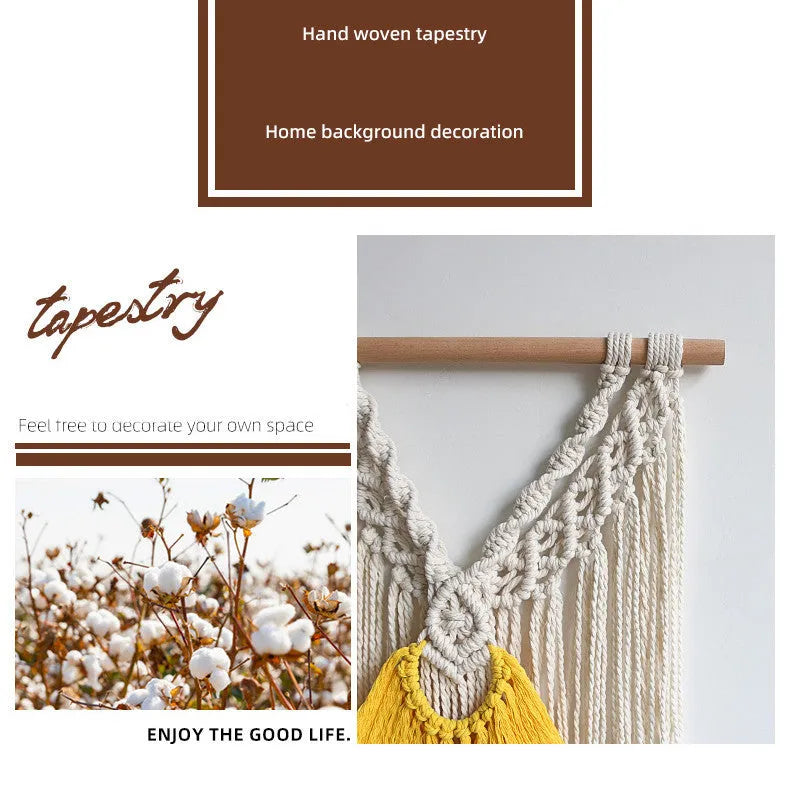 Hand-made woven cotton tapestry rectangular shape 120x95cm creamy-white colour Nordic style