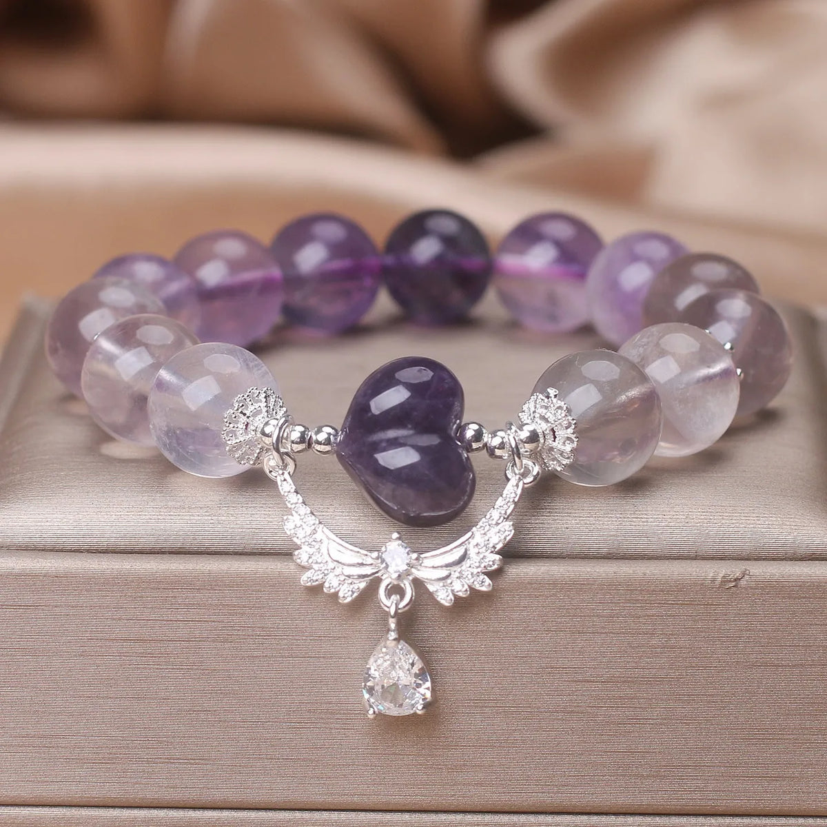 Natural amethyst bracelet for women in purple fluorite colour with agate and ethnic style angel tears design