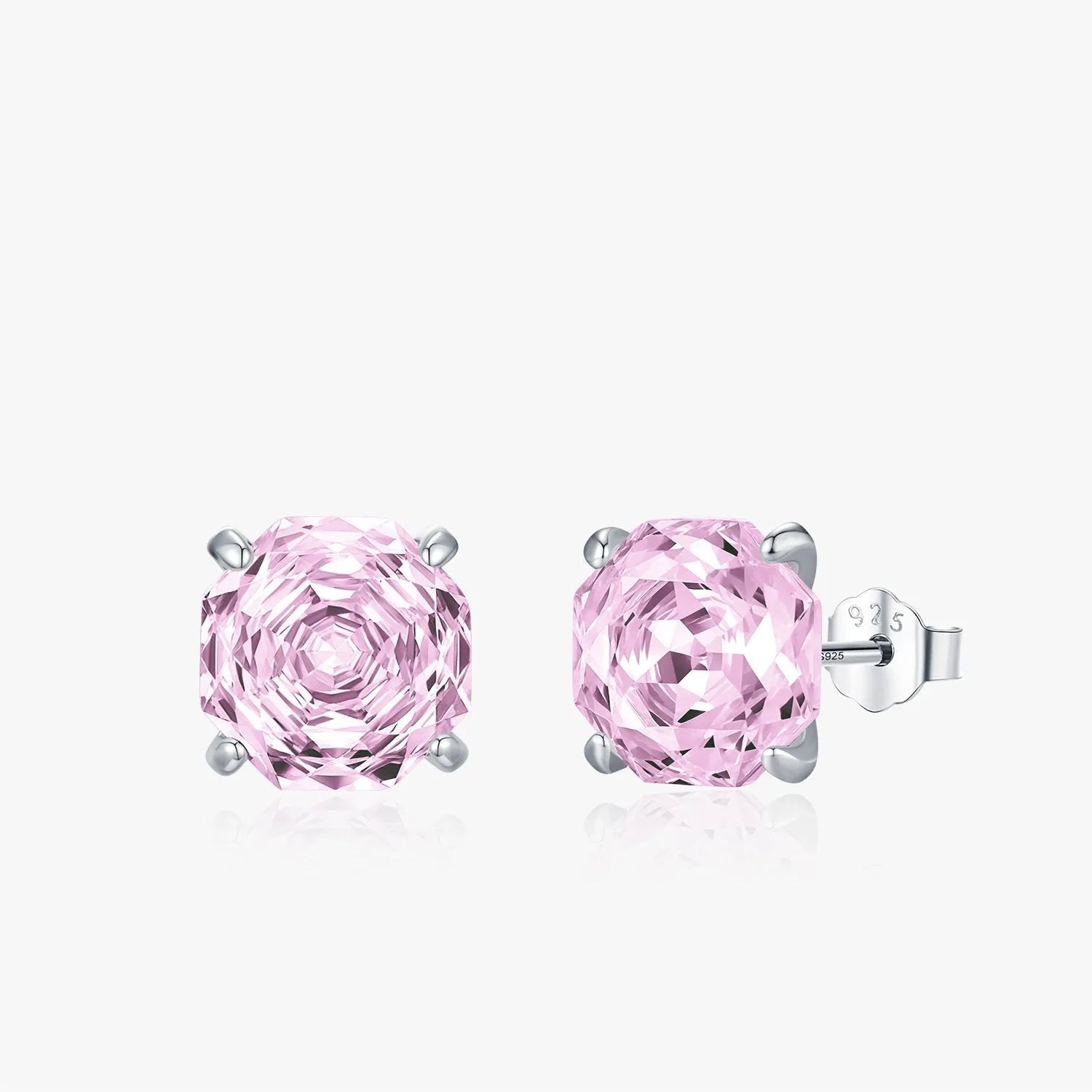 S925 sterling silver rose stud earrings in pink colour at 6mm and 8mm sizes