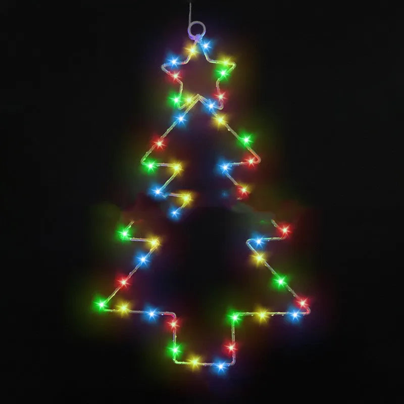 Christmas tree shaped LED string lights with iron frame, 40 lamp beads, white birch colour, 40x25cm, battery operated.