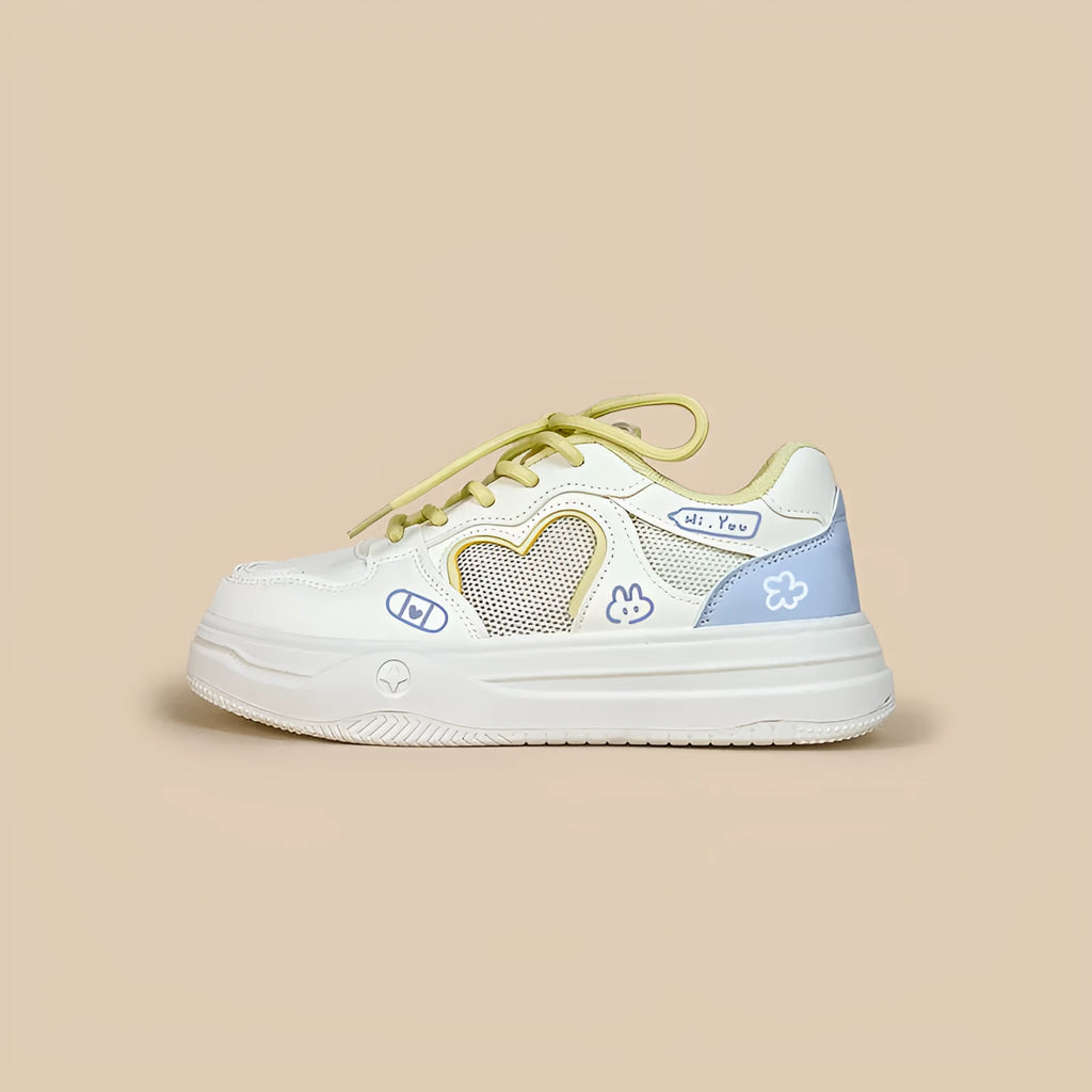Summer mesh breathable sports casual sneakers with microfiber upper and rubber sole in Meow Rabbit Sea Salt Cheese colors