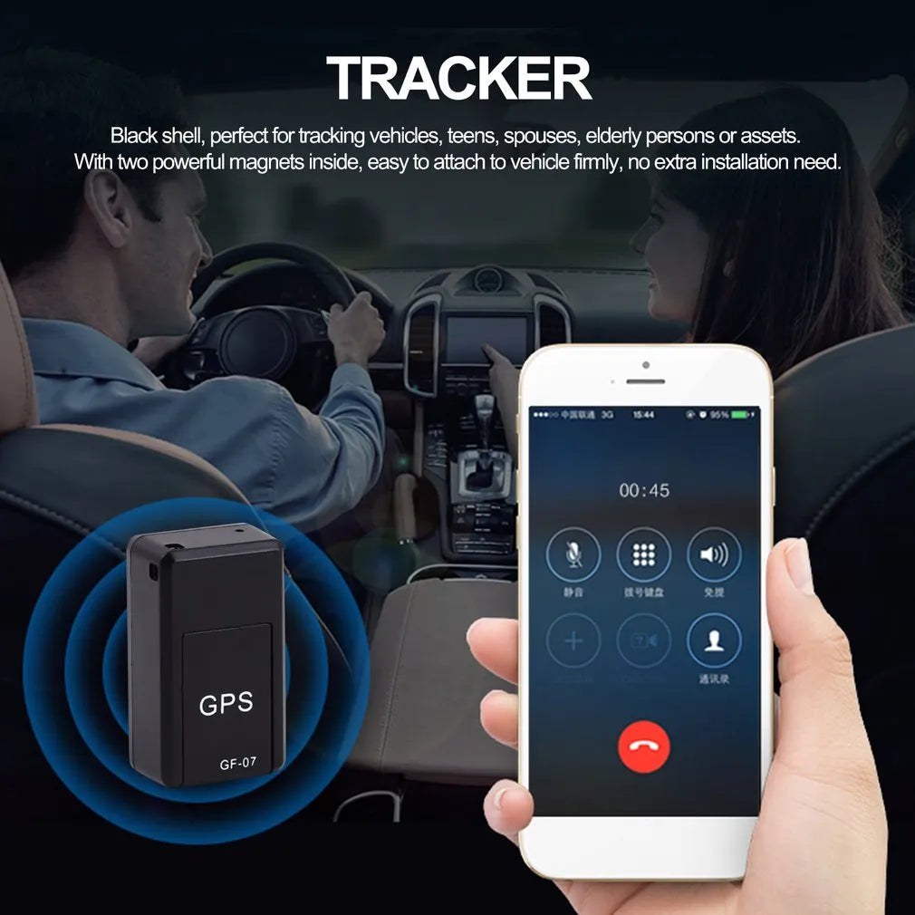 Black mini magnetic GPS car tracker device for vehicle tracking