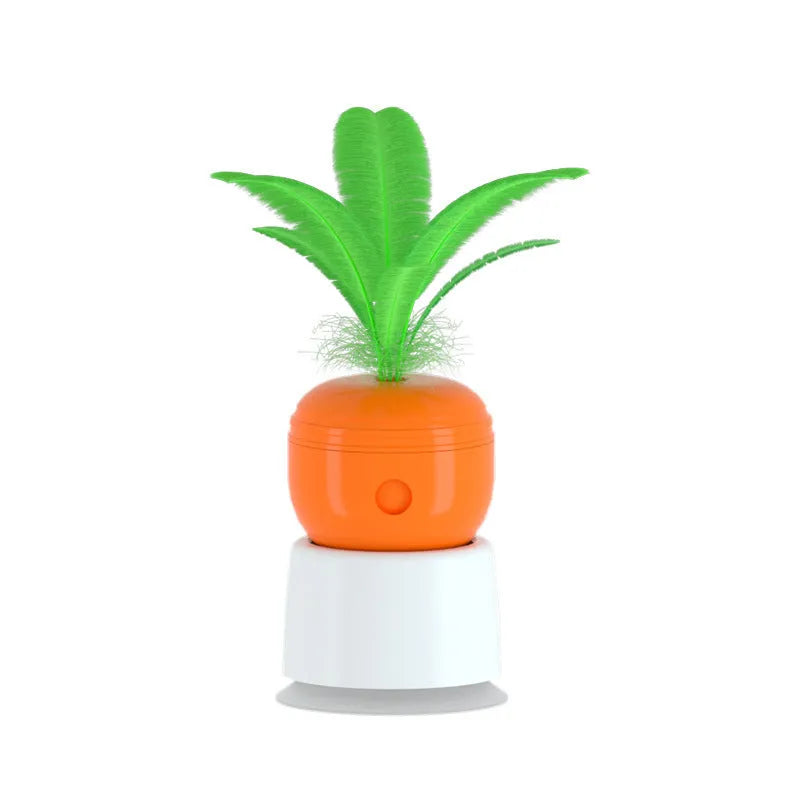 Carrot-shaped ABS cat tumbler toy measuring 6.3 x 6.3 x 9cm for interactive treat dispensing