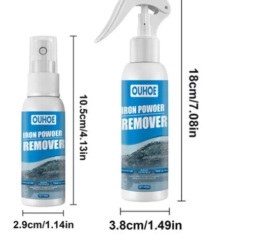Automotive rust remover spray bottle with iron powder formula for car surfaces