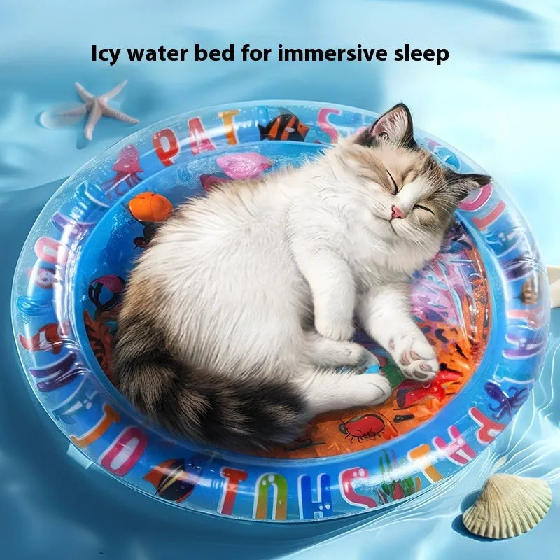 PVC inflatable water cooling cushion for pets showing marine design themes