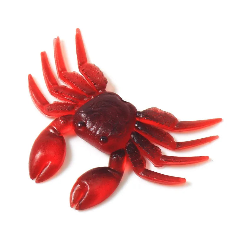Red and brown 8cm long PVC soft plastic crab fishing lure on a white background.