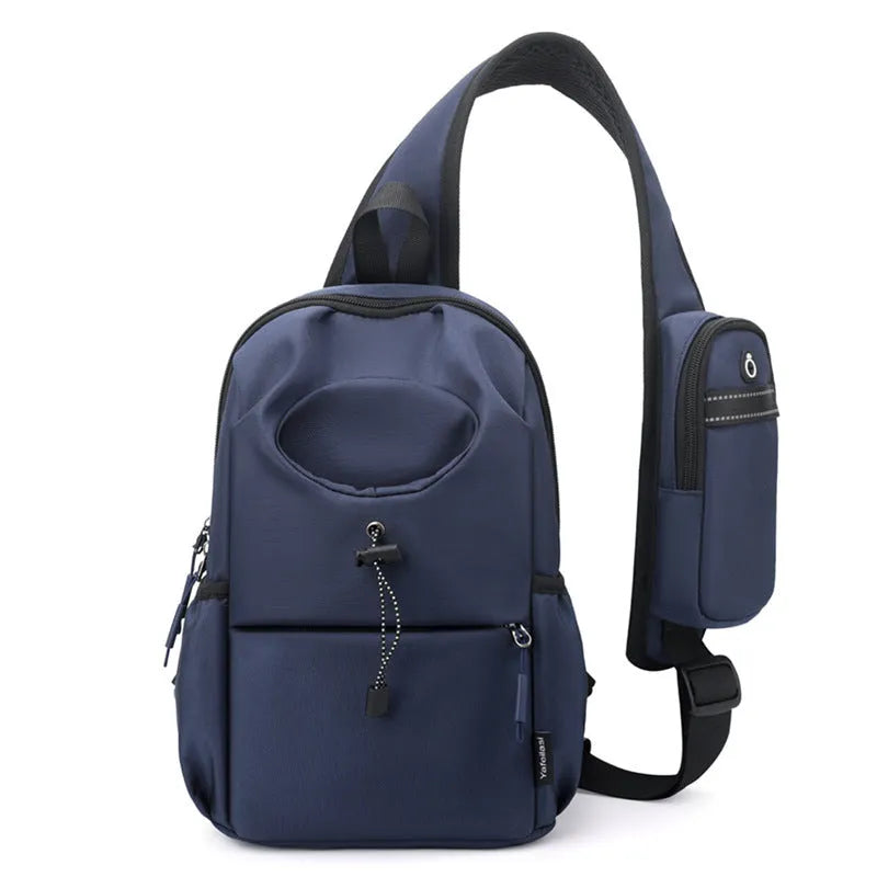 Oxford cloth waterproof shoulder chest bag for men in dark gray, green, black, blue, or light gray.