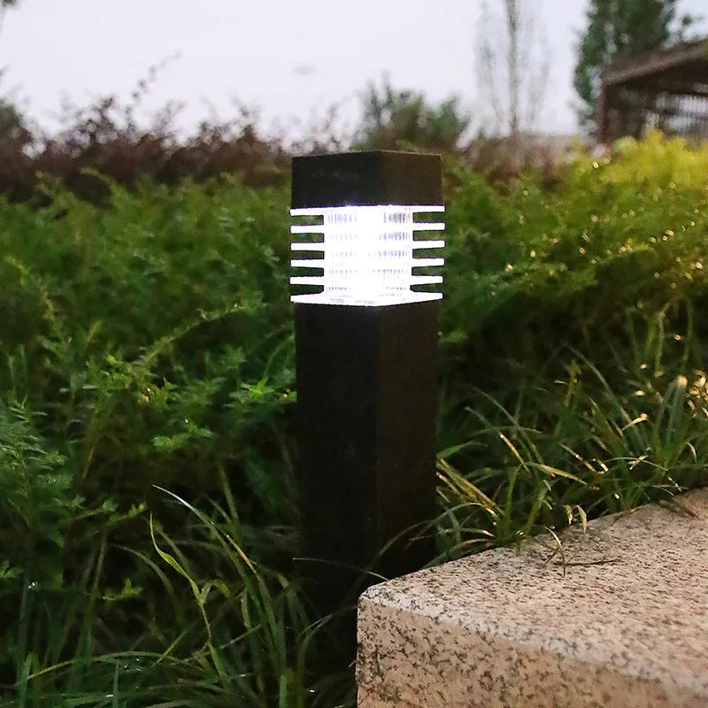 Solar lawn ground lamp with cuboid shape and ground spike for garden lighting