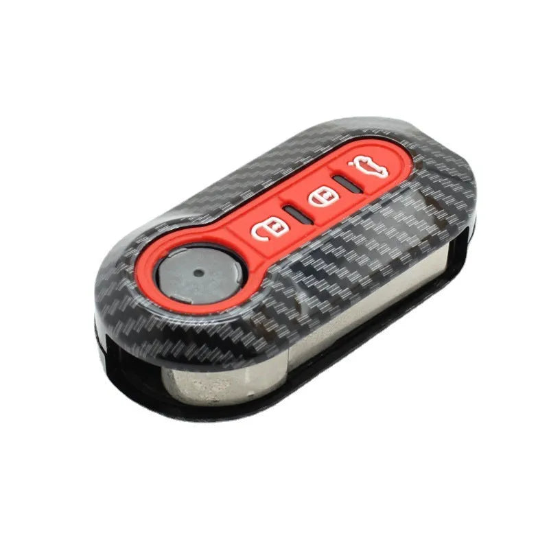 Fiat 500 Boyue carbon fibre pattern ABS remote key case in black, red, and dark blue