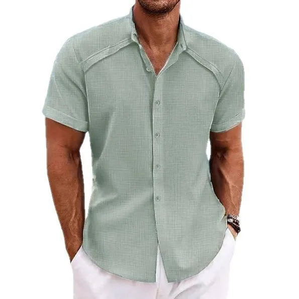 Hawaiian casual short sleeve solid colour shirt in cotton blend fabric for summer wear