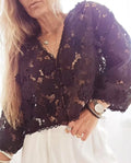 Women's lace V-neck cardigan with three-dimensional floral sleeves in loose fit street fashion style