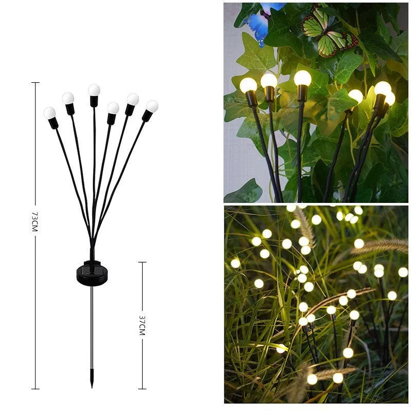 Solar-powered LED ground spike lamp with multiple light heads for garden pathway lighting