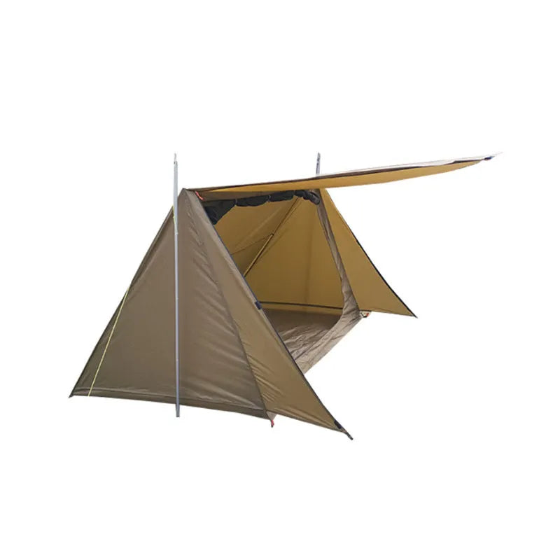 Two-person lightweight camping tent, 1500g, waterproof over 3000MM, single layer, brown, two aluminium alloy rods