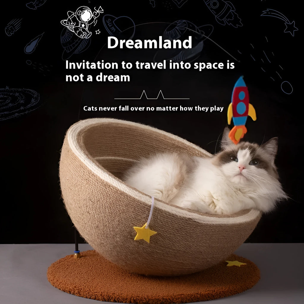 Large integrated cat scratching basin and bed with sisal rope scratching surface and flannel sleeping area