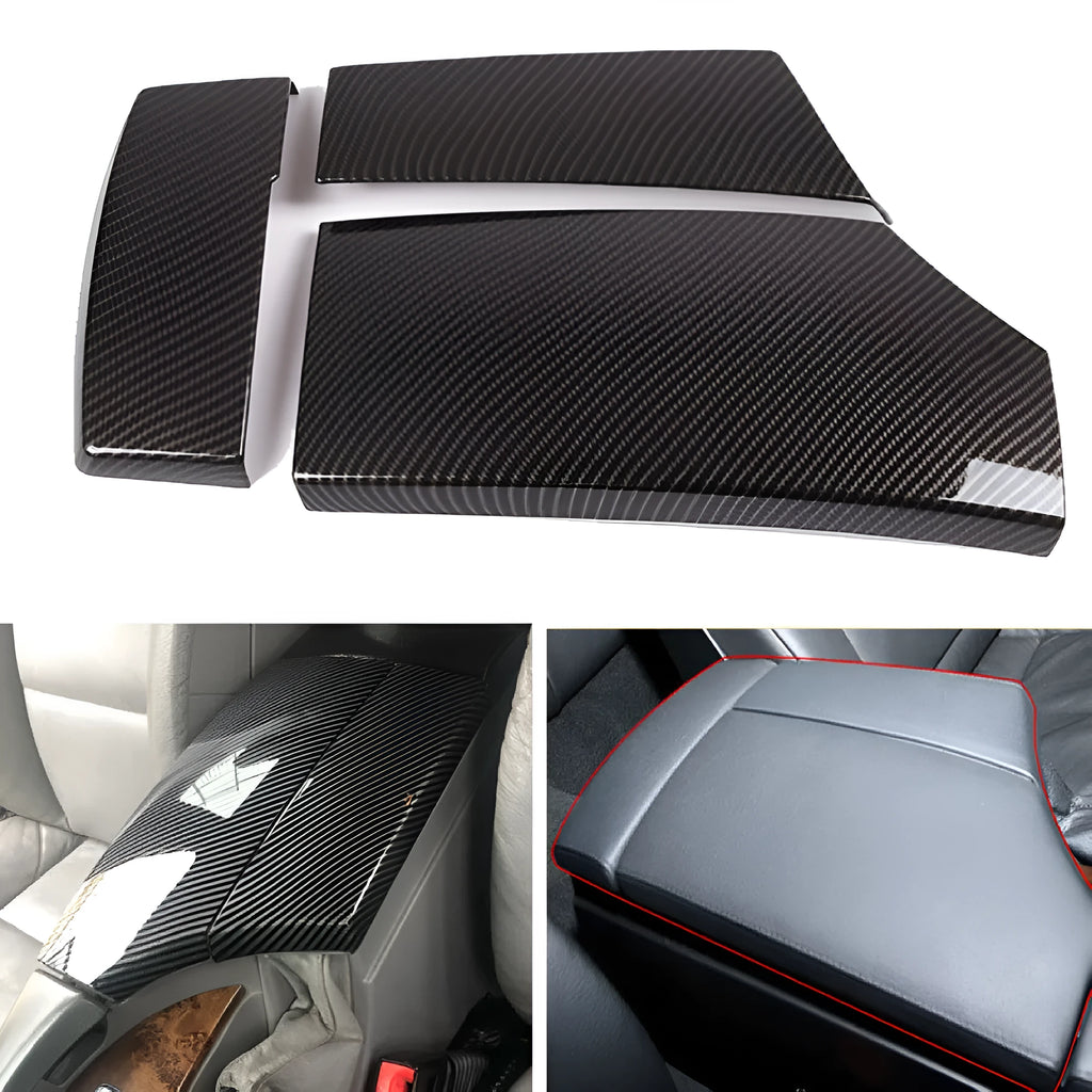ABS carbon fibre pattern armrest box protective cover 3-piece set for car centre console