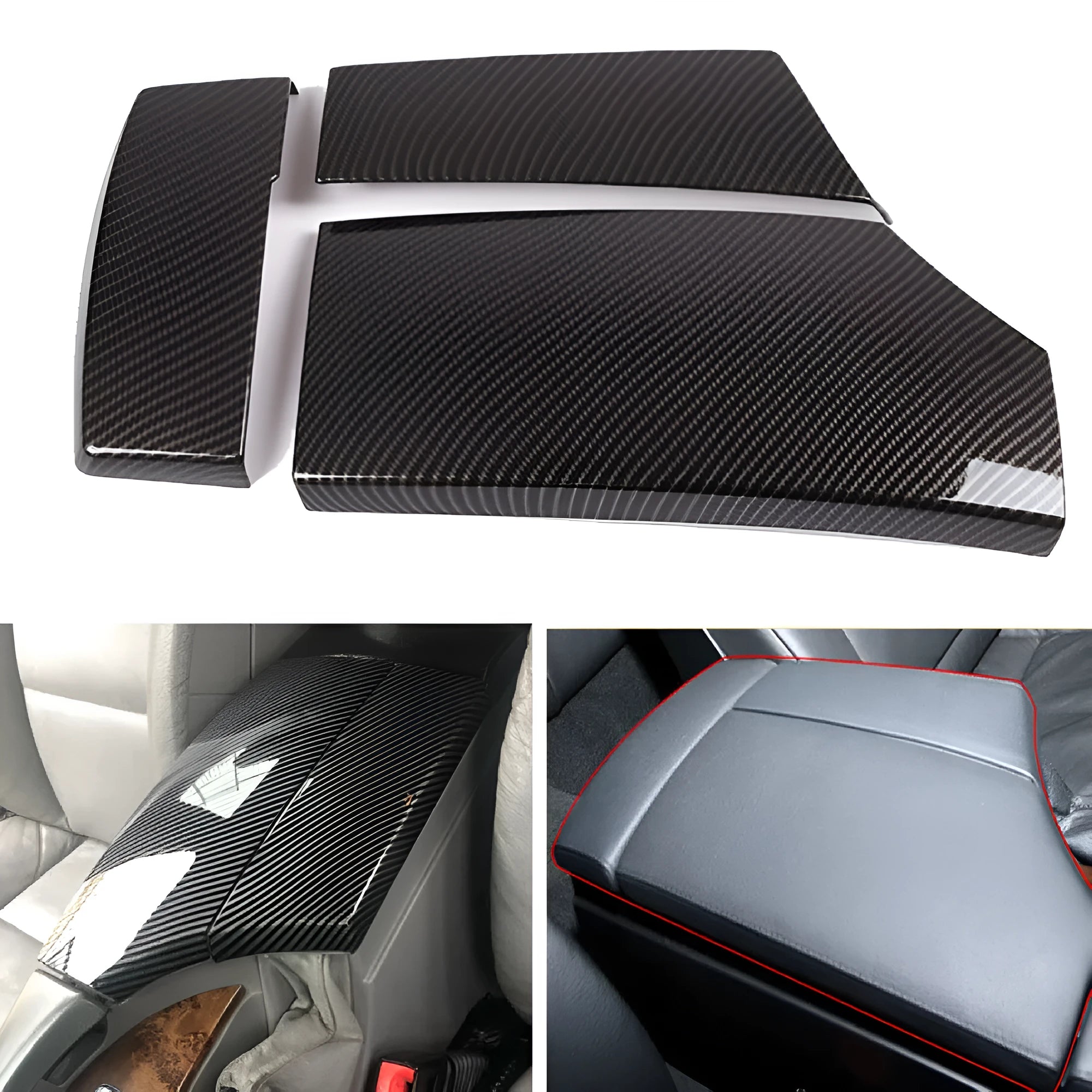 ABS carbon fibre pattern armrest box protective cover 3-piece set for car centre console