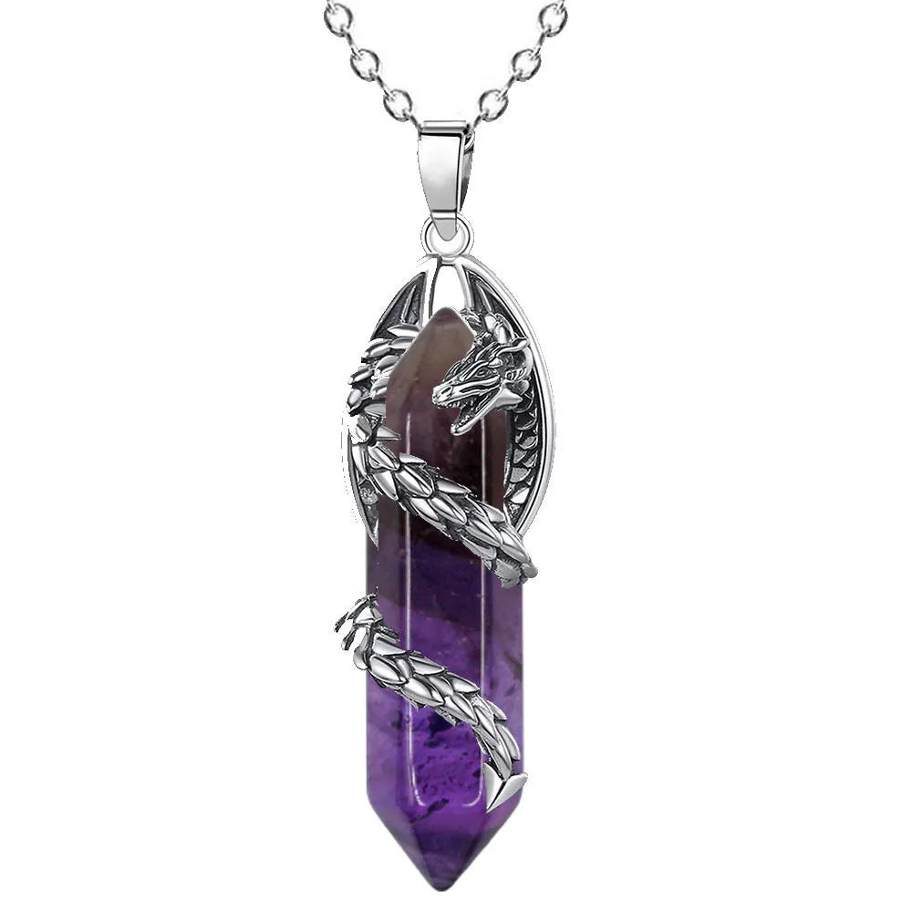Crystal flying dragon pendant necklace with polished finish, available in multiple colours and chain, leather rope, or single pendant options.
