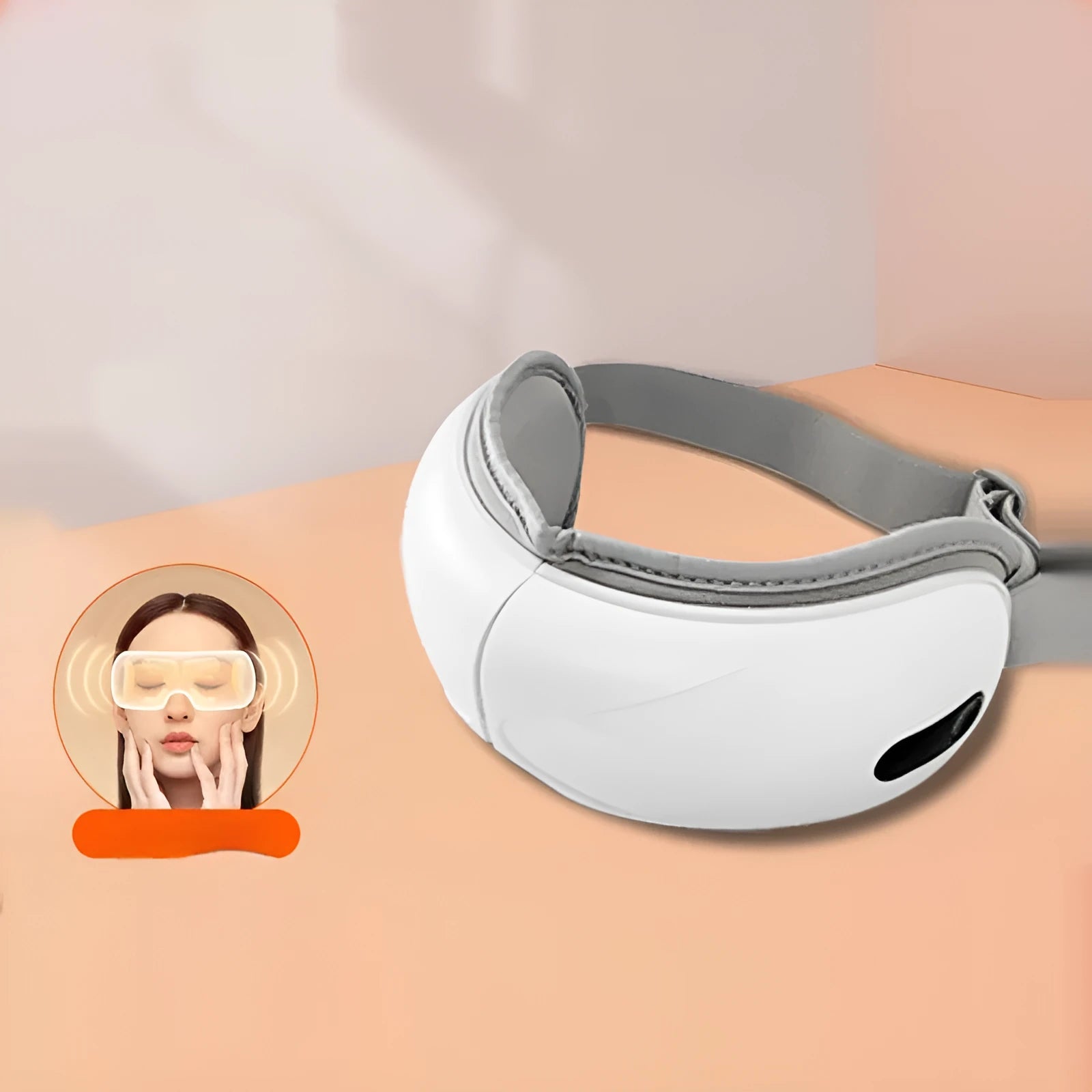 White rechargeable eye massager with airbag massage and hot compress functions