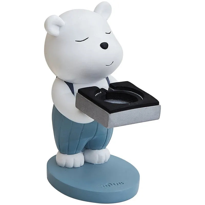 Cartoon baby bear resin watch charger bracket with square support base for bedside table or desk