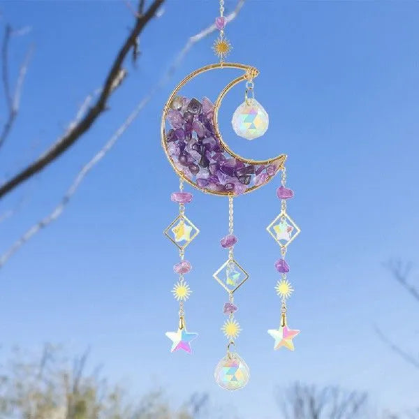 Moon-shaped K9 crystal car pendant on a metal chain in a choice of five colours.